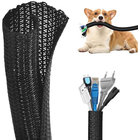 Guaina Cavi Intrecciata, Protezione per Cavi di Cani e Gatti 3 metri-13 mm, Guaina Cavi Self-closing, Nascondi/Tagliabile/Espandibile, per TV/Computer Ufficio Casa Auto/bicicletta