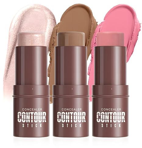3-Piece Cream Makeup Stick Set - Contour Stick, Cream Bronzer & Blush Stick for Face Sculpting, Buildable & Blendable, Long-Lasting Vegan Makeup Trio