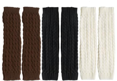 OUDQFCJ 3 Paar Stulpen Damen Trachtenstulpen Set Strick für Dirndl Oktoberfest Zopfmuster Beinstulpen warm Winter