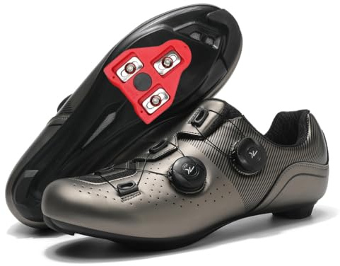 JiuQing Scarpe da Ciclismo su Strada Unisex SPD Compatibili con Le Scarpe da Ciclismo Peloton con Tacchette Delta per Interni Ed Esterni,Marrone,44 EU