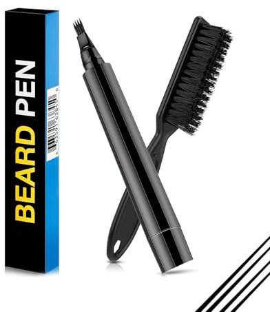 HUVZOR Crayon à Barbe Homme,Stylo Remplissage Imperméable pour Barbe,Moustache et Sourcils avec Brosse - Tondeuses et accessoires - Kit de Maquillage Correction Instantanée Poils et Cheveux(Noir)