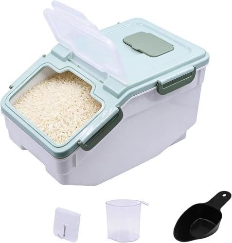 Uotyle 5kg Airtight Flour Storage Container, BPA-free Rice Dispenser with Lid for Rice, Flour, Pasta, Sugar, Corn Flakes, Food-Grade PP Cereal Bin for Kitchen to Organize Dry Foods (Green)