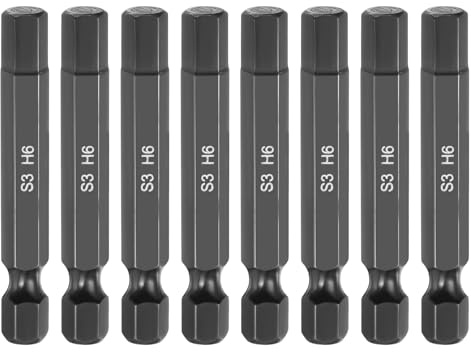QUARKZMAN 8pcs H6 Plana Destornillador Punta, Barrena Magnética Hexágono 1/4 Vástago Hexagonal Acero S3 Pulido Espejo Brocas Métricas Negro para Herramientas Eléctricas, 50mm Largo