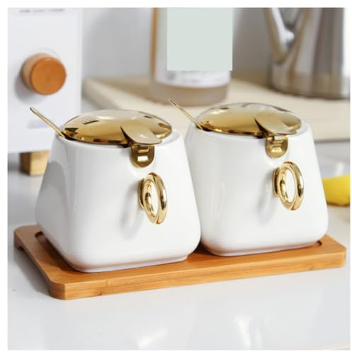 Kryddburk kryddbehållare, keramisk kryddkruka kök set kryddburkset, köksbänktillbehör(White(2pcs))