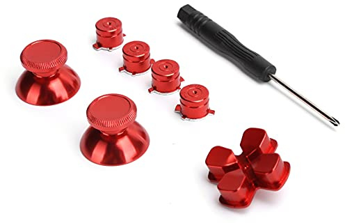 KIMISS Byte Av Metallknapp med Tumsticka för Gamepad-kontroller - Lätt Aluminiumtillbehör - Förbättrat Grepp och Beröringskänsla 4 Snygga Färger med Skruvmejsel Ingår (Röd)