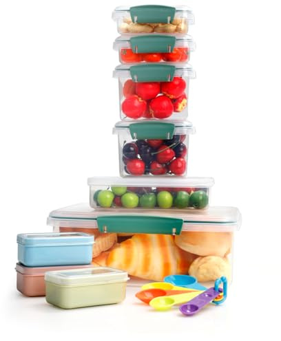 VINATO Set da 9 Contenitori per Alimenti con 5 Cucchiai, Contenitori Ermetici per Alimenti con Coperchio Ermetici, Impilabili, Sicuro per microonde, Senza BPA (3.85Lx1,0.5Lx1, 0.4Lx2,0.16Lx2,0.12Lx3)