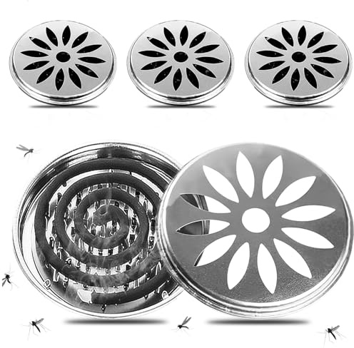 4-pack Myggspiralhållare Moskito Spolehållare Spiral Mygg Spolehållare i rostfritt stål Rökspiralhållare med skyddslock Lämplig för hem, trädgård, camping, fiske, resor, utomhus