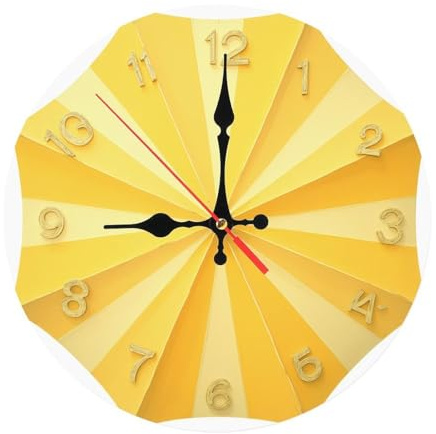 Yellow Umbrella Wood Wall Clock 10 Inch Silent Non-Ticking Decorative Clocks for Study Play Room Bedroom Entryway Decor