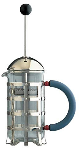 Alessi MGPF Caffettiera/Infusiera a Presso-Filtro in Acciaio Inossidabile 18/10, Vetro Pirofilo, Manico e Pomolo in PA, Azzurro, 3 Tazze