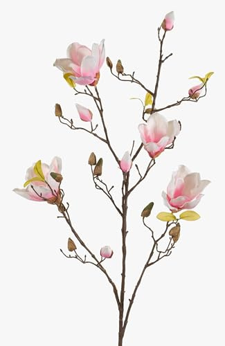 artplants.de Kunstblume Magnolienzweig LILO, 4 Blüten, Knospen, rosa, 110cm - Textilblumen Magnolie - Kunstzweig