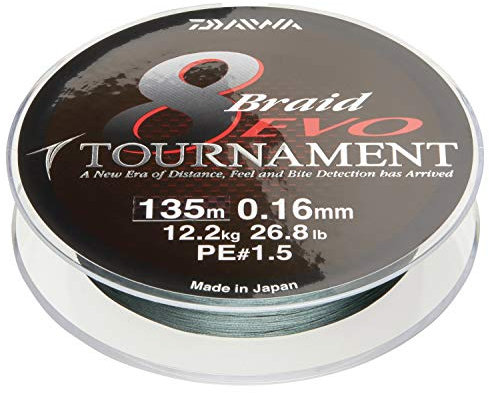 Daiwa Tournament 8 Braid Evo, Dunkelgrün, 0.08mm, 4.9kg / 10.7lbs, 300m, Rund Geflochtene Angelschnur, 12781-008