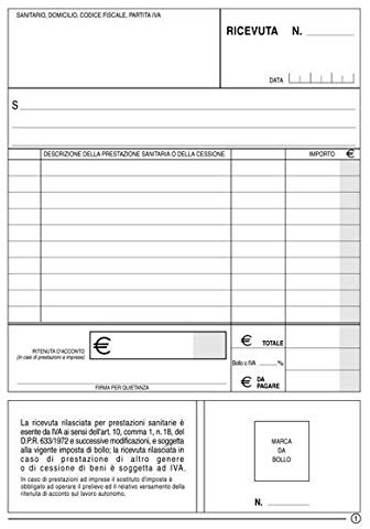 5 Blocchi Ricevute Sanitarie Da 50 Moduli Per Blocco A 2 Copie Autoricalcanti Non Numerate