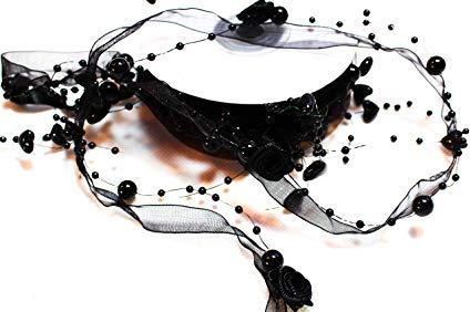 CaPiSo 10m Trendyband Rosen Organza Trendy Schleifenband mit Rosen und Perlen Deko Hochzeit Dekoband (Schwarz)