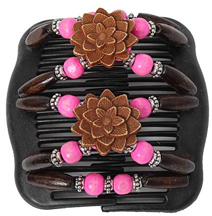 JUSTFOX - Trend African Hairclip Haarklammer Haarkamm Blüten Holzdesign Butterfly Rosa
