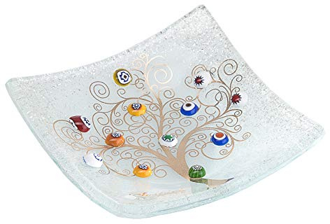 Sospiri Venezia Dekoteller - Ablageschale/Dekoschale aus Murano-Glas mit Lebensbaum und Murine, Handgefertigt, Geschenkidee für Zuhause und Eingangsbereich 9x9 cm