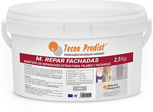 M-REPAR FACHADAS de Tecno Prodist - (2,5 Kg) Mortero estructural para reparaciones de fachadas, cornisas, pilares... - Contiene cemento, áridos y fibras especiales.