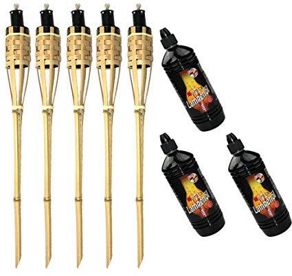 Moritz Lot de 5 torches en bambou Deluxe 90 cm standard naturel + 3 x 1000 ml d'huile pour lampe de jardin Décoration de jardin Lampe à huile