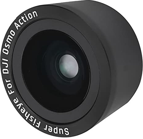 Camera Fisheye Lens, Black Aluminum Alloy + Optical Glass Sports Camera Fisheye Lens Optical Glass Wide Angle Fisheye Lens for Osmo Action Camera