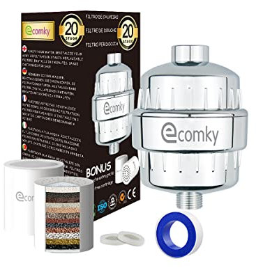 Ecomky Filtro Ducha Antical - Set 2 Cartuchos con Vitamina C - Filtro Agua Ducha - Protege Piel y Cabello y Alivia sus Picores - Reduce Cal y Cloro - Elimina Metales Pesados - Shower Filter - KDF