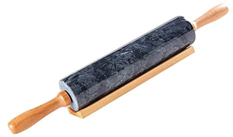 Mattarello in marmo per rullo per cottura al forno, pasticceria, pizza, facile da pulire, rullo per pasta antiaderente (Color : Black, Size : 17.7in*2.4in)