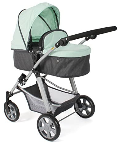Bayer Chic 2000 - Puppenwagen Nele, 2-in-1 Kombipuppenwagen für Kinder von 3 bis 8 Jahren, Puppenkinderwagen mit umwandelbarer Babywanne, Kinderwagen für Puppen bis 50 cm Größe, Melange Mint