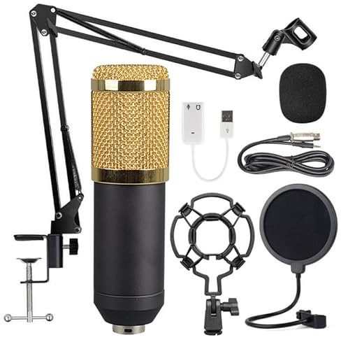 Aokicase USB Hanging Condenser Microphone Set,192KHz/24Bit Gaming Microphone, PC Mic for Streaming,Online Class Live,YouTube,Tiktok,Ins,Podcasts,Recording,Mic or Mac/PS4/PS5（Gold） USB-BM800