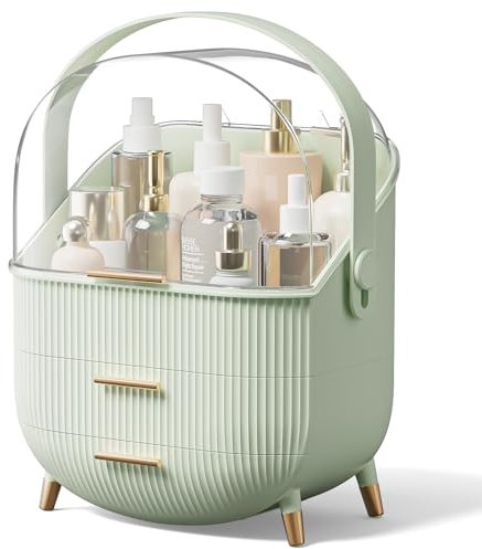 Multi-Function Make Up Case Dustproof Cosmetic Storage Box, Cosmetics Organizer Skin Care Products Jewelry Organizer Case Finishing Box for Bedroom Bathroom Desktop New Version (Mint Green)