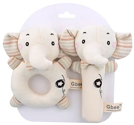 Balakaka Baby-Rassel Greifspielzeug zum Rasseln aus Bio-Baumwolle Cartoon Tierrassel mit Glocke Greifling Baby-Rassel Baumwolle für Jungen und Mädchen Bio-Stoff-Rassel Elefant