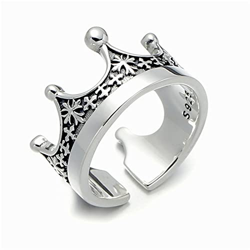 RobertDTesta Bague en Forme De Croix en Argent Sterling S925 pour Homme, Bague Ouverte en Forme De Croix en Couronne,Argent,10