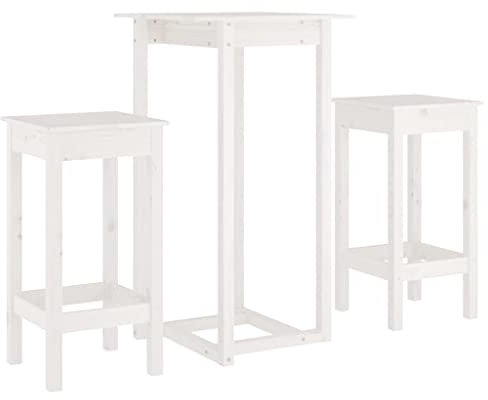 vidaXL 3-TLG. Bar-Set Weiß Massivholz Kiefer, Bistro-Set, Bartisch und Stühle, Barstuhl Holz, Möbel-Set, Barhocker Holz, Barstuhl Massivholz