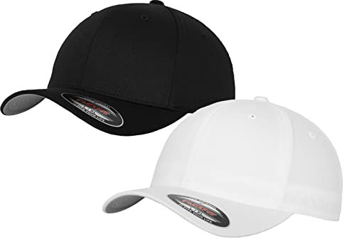 2er Flexfit Unisex Wooly Combed Cap Baseball Caps graue Unterseite S M L XL XXL Basecap Mütze, S/M, 1x Schwarz + 1x Weiss + 1x HL-Kauf Notizblock