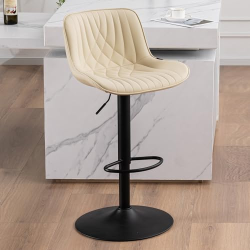 YOUTASTE 1er Barhocker, Drehbar Barstuhl mit Lehne, Höhenverstellbar aus PU-Leder, 360° Drehstuhl, Moderner Bar Hocker Küchenhocker Bar Stool, Beige Cream