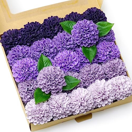 Künstliche Hochzeits-Dahlie-Blumen, 25 Stück, künstliche Rosen mit Stiel, für selbstgemachte Hochzeitsdekoration, Tafelaufsätze, Arrangements, Blumensträuße (Schattierungen von Lila)