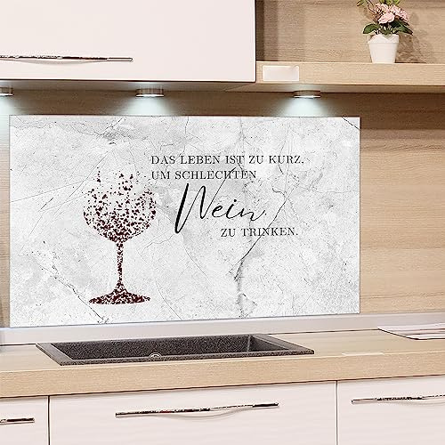 GRAZDesign Spritzschutz Küchenrückwand Glas Küche für Herd & Küchenspüle, Wein mit Spruch grau | Glasplatte Rückwand Küchenwand Wandschutz | 100x50cm