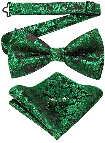 JEMYGINS Paisley Fliege und Einstecktuch mit Manschettenknöpfe Sets für Herren