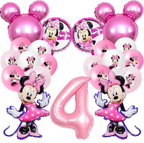 Luftballon 4 Jahr Geburtstag Mädchen,Geburtstagsdeko 4 Jahr Rosa,Riesen Folienballon 4, Ballon 4 Deko zum Geburtstag,Weiß+Rosa Helium Ballons für Dekoration Kindergeburtstag Party