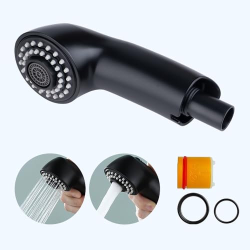 Ausziehbrause für Grohe Küchenarmatur-Teile 46298K00/46312KH0, herausziehbarer Sprühkopf, Wasserhahnkopf-Ersatz (weiches Schwarz)