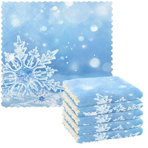 Mnsruu Microfibre Cleaning Cloths Snowflake Ice Blue Christmas Reusable Dish Cloths for Washing Up 6 Pack Swedish Dishcloth Microfibre Cleaning Towels Washable Duster Rags Cloth Home