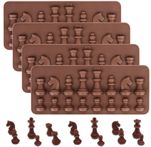 RUNEAY Moule Silicone Échecs 4 Pièces, 3D Moule Tablette Chocolat, Pour Pièces en Chocolat Maison, Pralines, Bonbon, Gâteau Décor