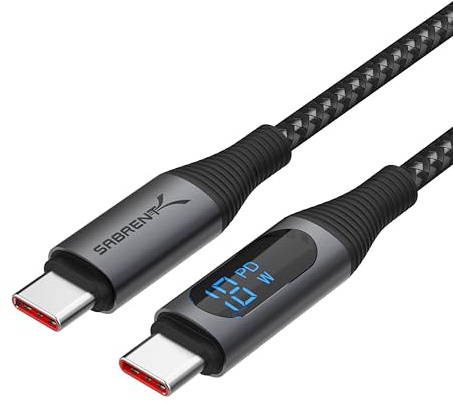 SABRENT USB C zu USB C Ladekabel mit Smart Display, 1M/3.3FT lang, E-Marker Chip, 100W Lade- und 480Mbps Datenübertragungsgeschwindigkeiten, für Laptops, Smartphones, Tablets (CB-C2C1)