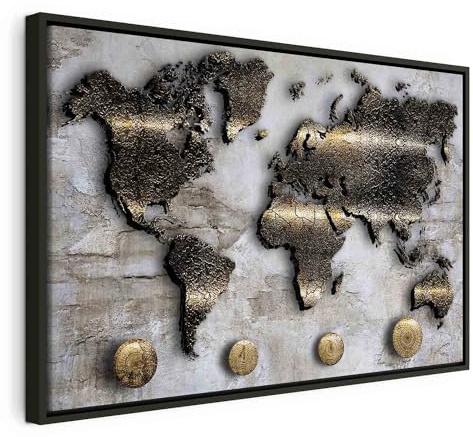 B&D XXL - Leinwandbild Landkarte Kontinente grau, 120x80 cm, Schlafzimmer | Hochwertige Leinwand, sofort aufhängbar, ideal fürs Wohn- oder Schlafzimmer, wasserfest und lichtecht, langlebig, stilvoll