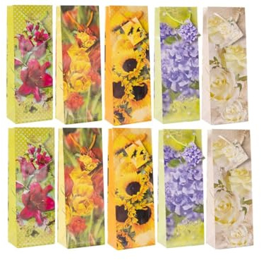 Laro Premium Weinflaschentüten Geschenkverpackung Blumen 10-100 Stk, Anzahl:10, Muster Tüten:Blumen
