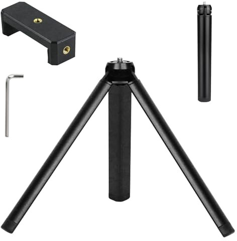 Mini Stativ Aus Alu Mit 1/4 Zoll Schraube - Dreibein Tisch-Stativ Mit Go-Pro Und Smartphone Halterung für iPhone/DLSR/Beamer/Webcam - Rutschfest