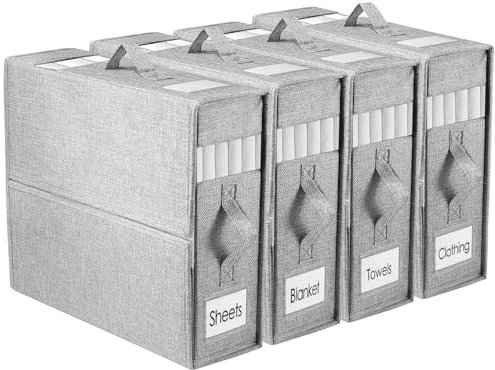 Fachmach 4 Pack Bed Sheet Organiser Folding Storage, Sheet Organiser Boxes Linen Bedding Organisers with Zip for Bedding, Duvet Covers, Clothes, Towels and Blankets (Grey)