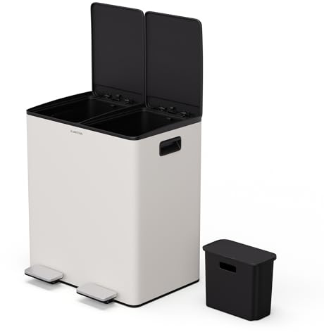 Klarstein 40 L moderner Design-Mülleimer mit 2x20 L Abfalltrennung - Mülltüten für die Küche, herausnehmbarer 3 L Kompostbehälter, Soft-Close-Funktion - praktische Müllorganisation, auch für Windeln