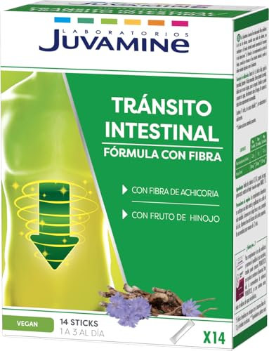 JUVAMINE - Tránsito Intestinal - Fórmula con Fibras Prebióticas - Fibra de Achicoria - Fruto de Hinojo - Tránsito intestinal - Hinchazón - Aliviar las Molestias Digestivas - 14 Sticks