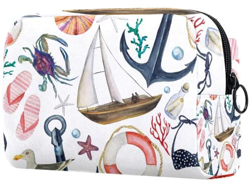 Anchor Lifebuoy Jackdaw Bird Boat Cosmetic Bag for Women, Travel Toiletries Bags Large Makeup Handy Pouch Organiser Bag with Zipper