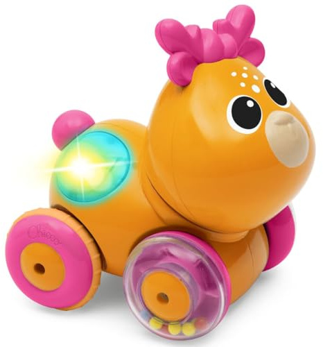 Hirsch Sprint&Go Game, Elektronisches Rückwärtsgang-Tier, Mit Melodien, Geräuschen und Lichtern, Krabbelanregung, Gummiräder, 6-36 m