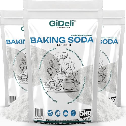 GiDeli Bikarbonat Livsmedelskvalitet 3x5kg - Rent natriumbikarbonat utan tillsatser - Idealisk för matlagning, bakning, tvätt och städning - Mångsidig användning i hemmet