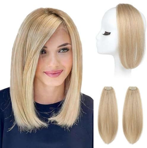 REECHO Clip in Hair Volumizer, 2PCS 12 inch Short Thick Clip in Hairpieces Adding Extra Volume Hair Extensions for Women - Medium Blonde